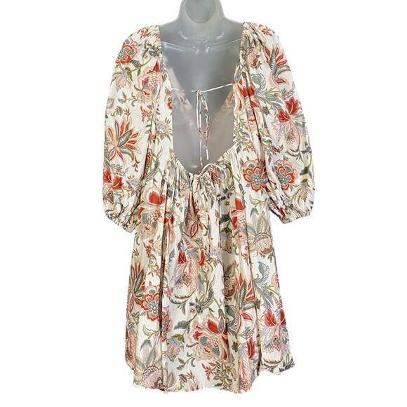 Chufy X Mango Floral Mini Open Back Puff Sleeve Dress Women's 6 - Picture 3 of 5